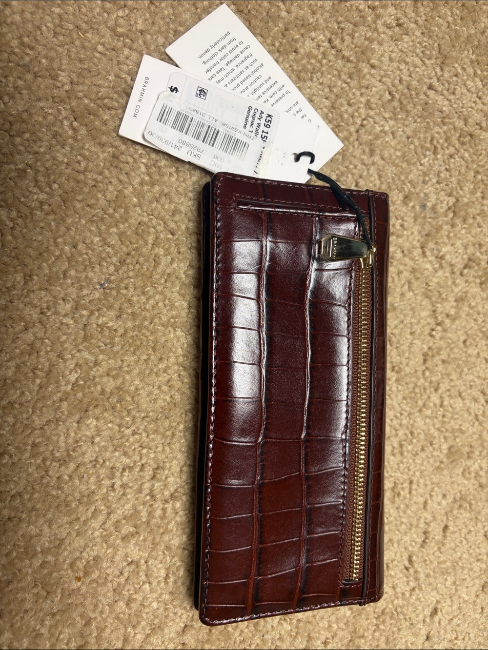 Brahmin Dark Brown Croc-Embossed Leather Wallet - Picture 5 of 7